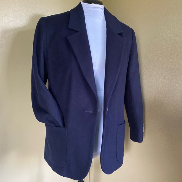 NEW Vintage Lands End with Tags Wool Cashmere Navy Single Button Blazer - Picture 3 of 17